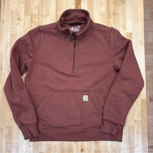 Carhartt Women's 105295 Relaxed Fit Midweight Quarter Zip Mock Neck Small Rust